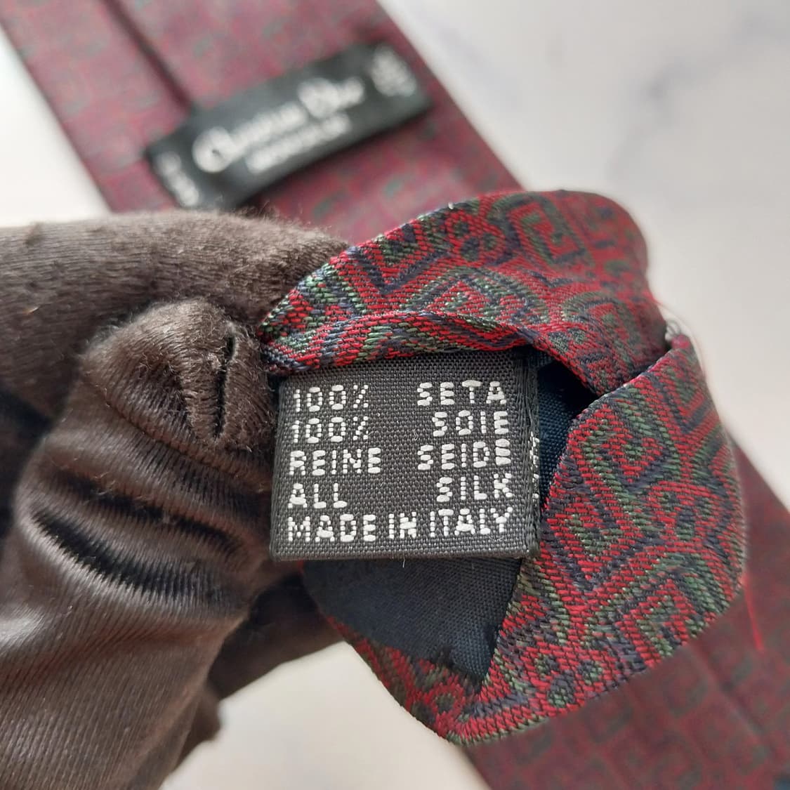 크리스찬 디올 실크 와인 기하 패턴 넥타이 8.4cm A등급 K1849
 상품이미지8