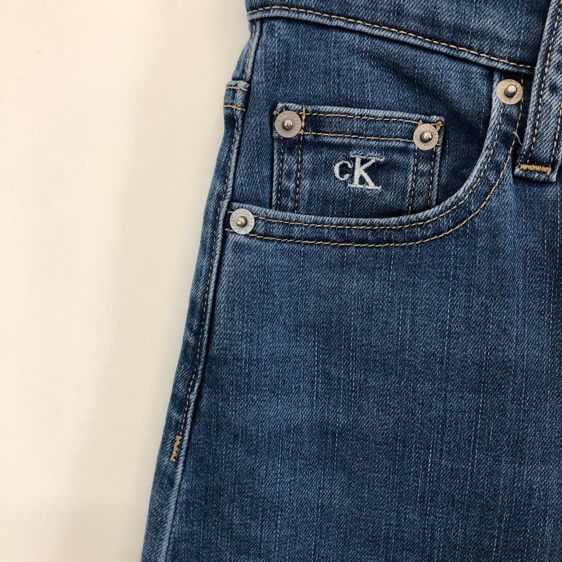 ck 캘빈클라인 와이드레그 레더패치 데님진 25 인치 상품이미지2