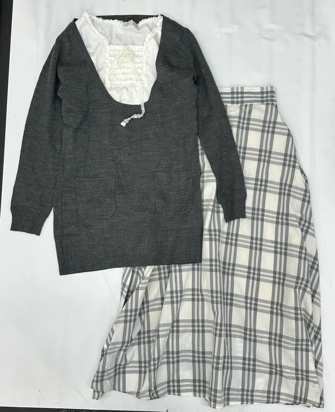 🩶사와코의 외출복 코디세트🩶체크 레이스 니트 히메갸루 그런지 러블리 상품이미지2