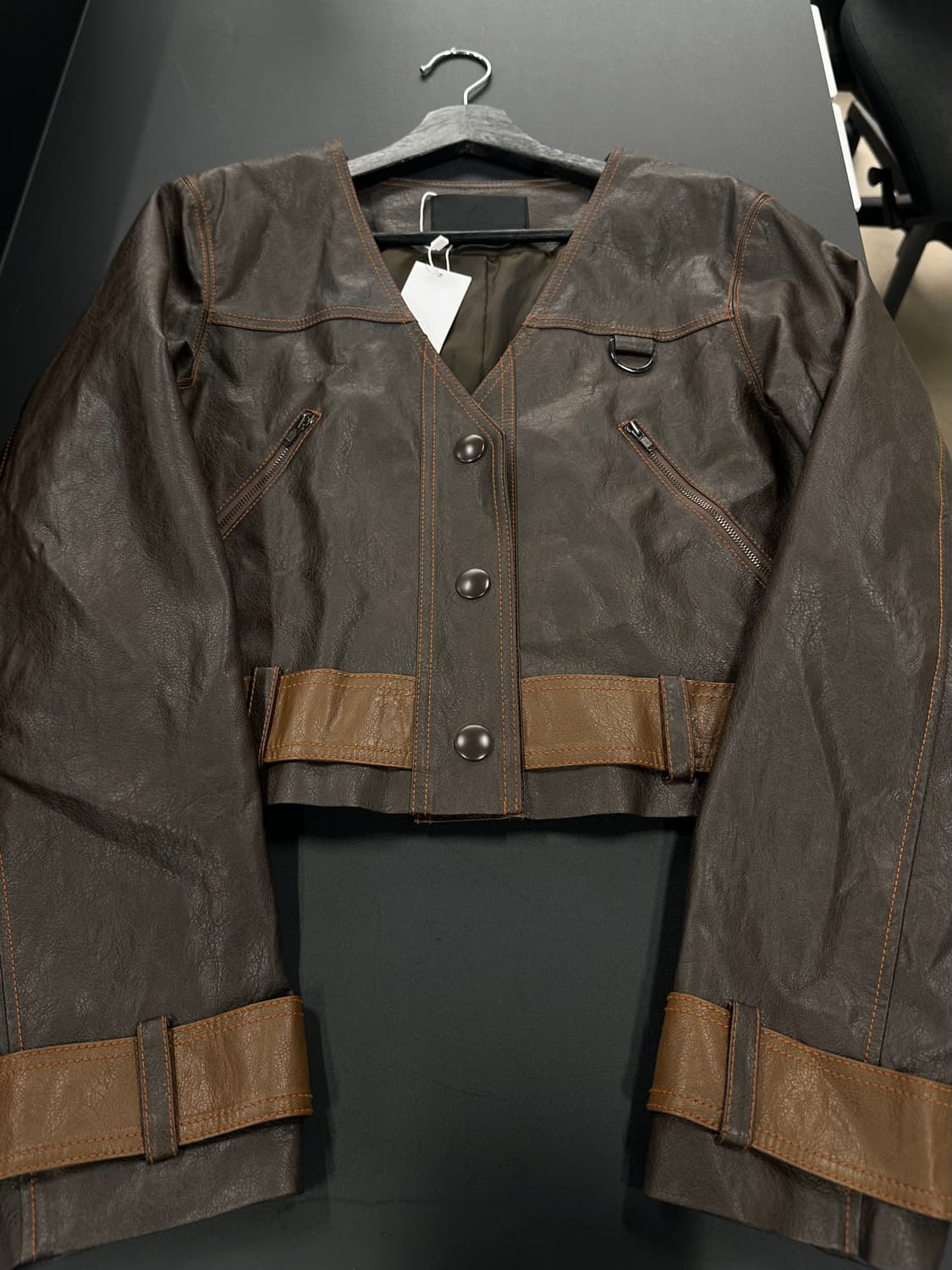 3CE 스타일난다  벨티드디테일 포켓레더자켓 데드스탁 상품이미지6