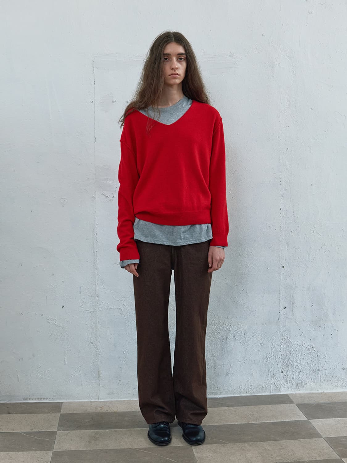 낫띵에브리띵 인사이드 아웃 브이넥 스웨터 레드 상품이미지1