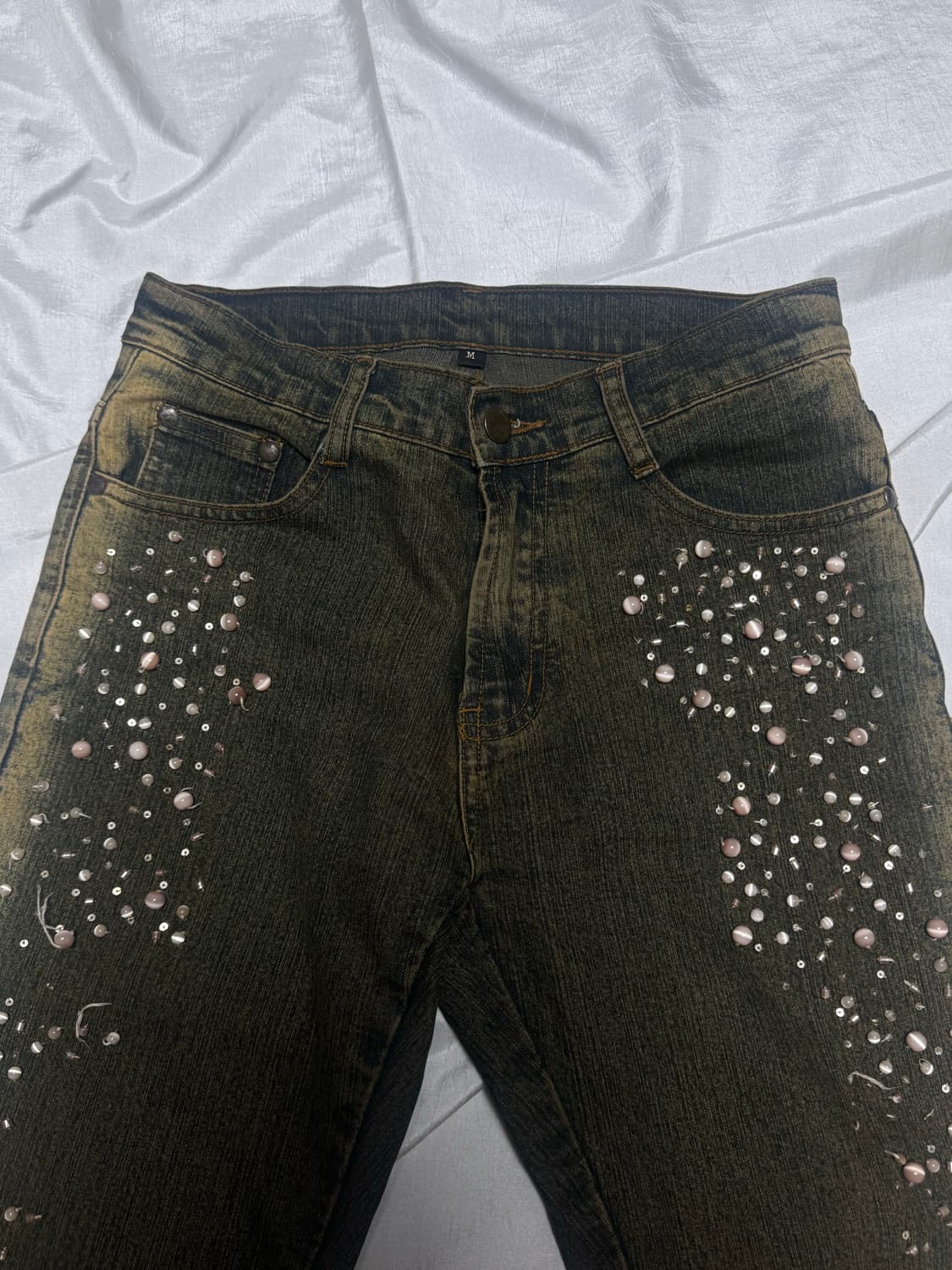 Beads Detail Washing Bootcut Jeans 상품이미지3