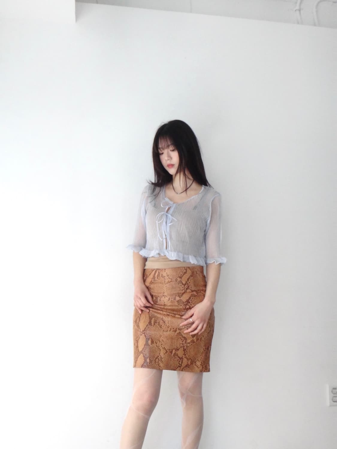 Crack pattern midi skirt / brown 상품이미지4