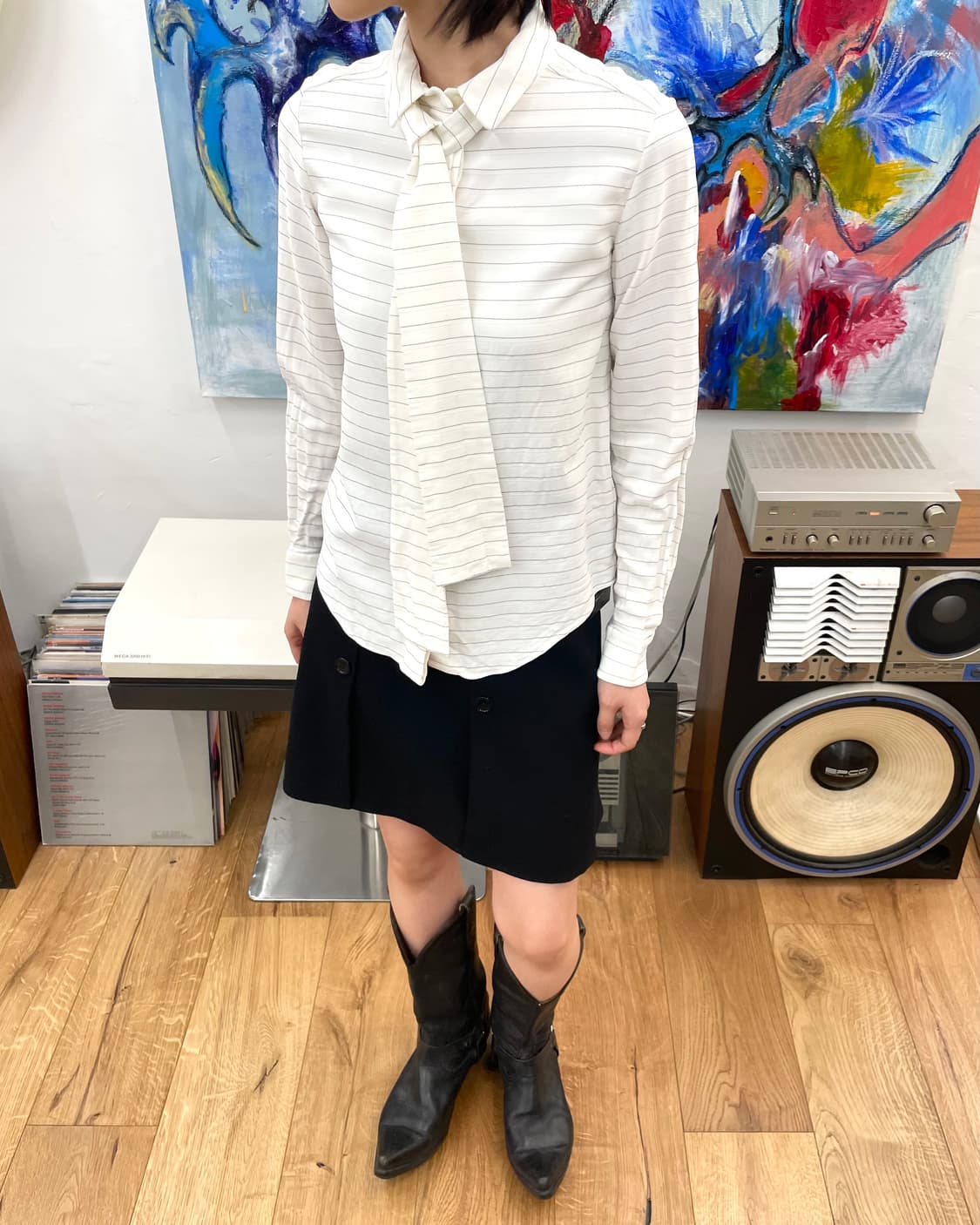 [S] 끌로에 스트라이프 스카프 블라우스 상품이미지1