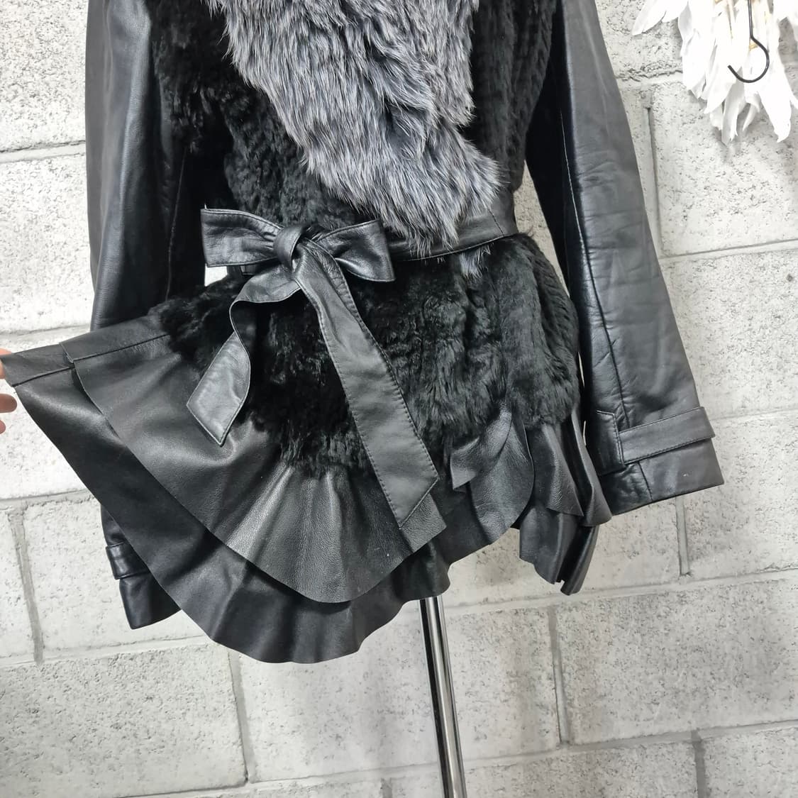 폭스렉스배색 빈티지가죽프릴자켓 상품이미지3