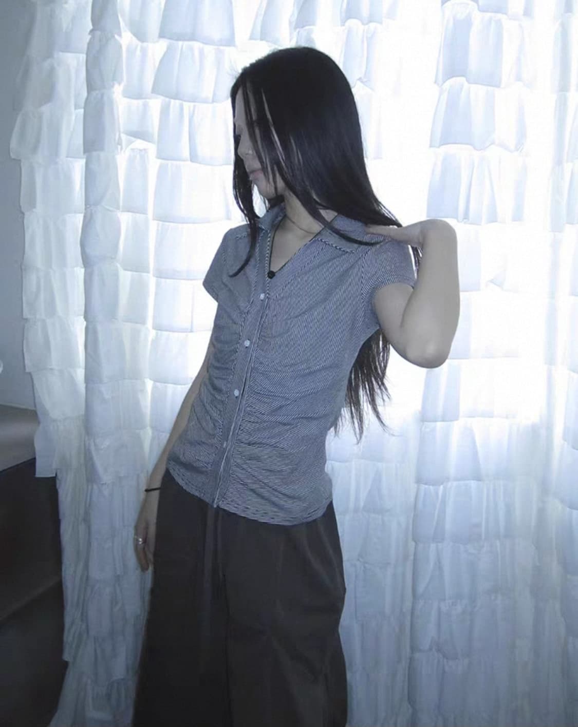 코디세트가격> Ang project 셔링 반팔 블라우스 + 카고 치마바지 상품이미지5