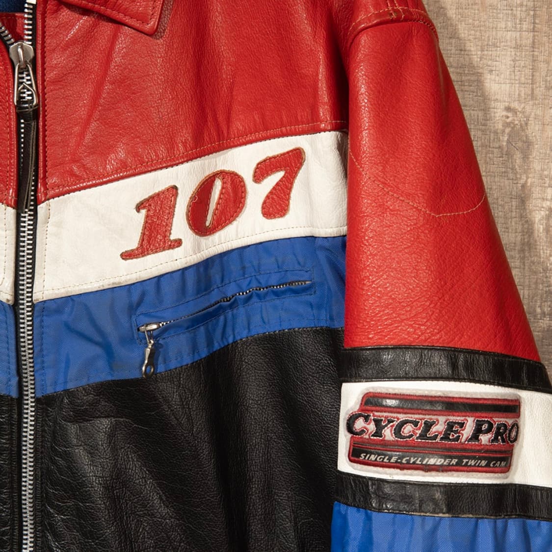 [3XL] 80s~ 아비렉스 컬러블럭 레더 레이싱 자켓  상품이미지3