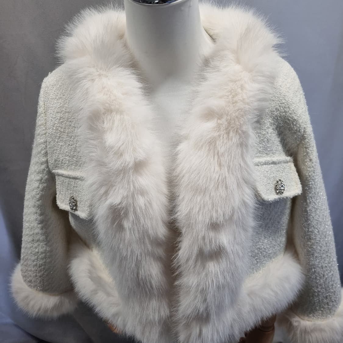 화이트 퍼 트리밍 트위드 자켓 상품이미지4