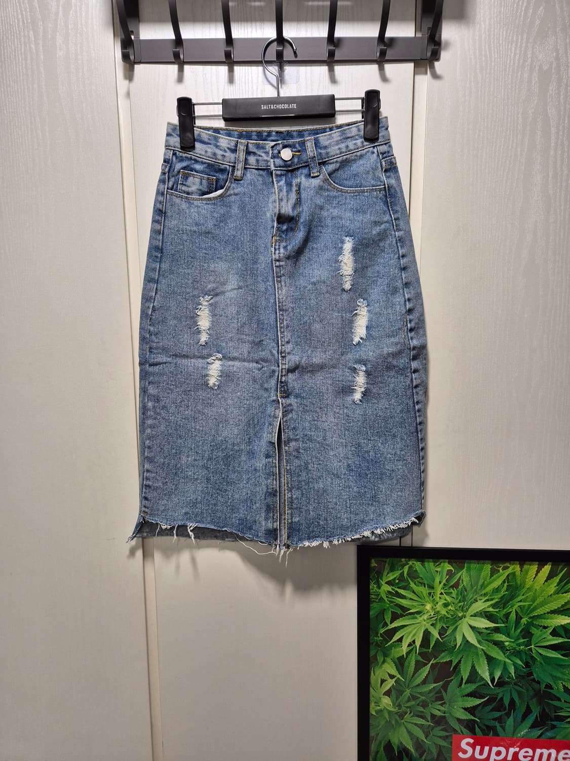 (새상품)vtg 데미지 데님 스커트 청치마 연청 상품이미지1