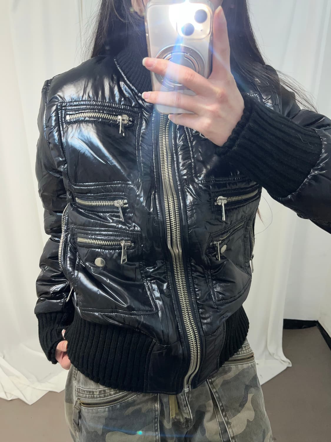 Dolce&gabbana 니트 하이넥 글로시 더블 지퍼 패딩 상품이미지6