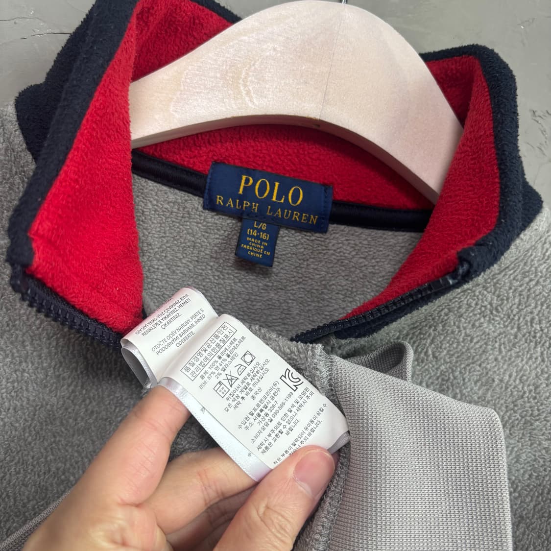 폴로 랄프로렌 빅로고 성조기 후리스 반집업 그레이 상품이미지3