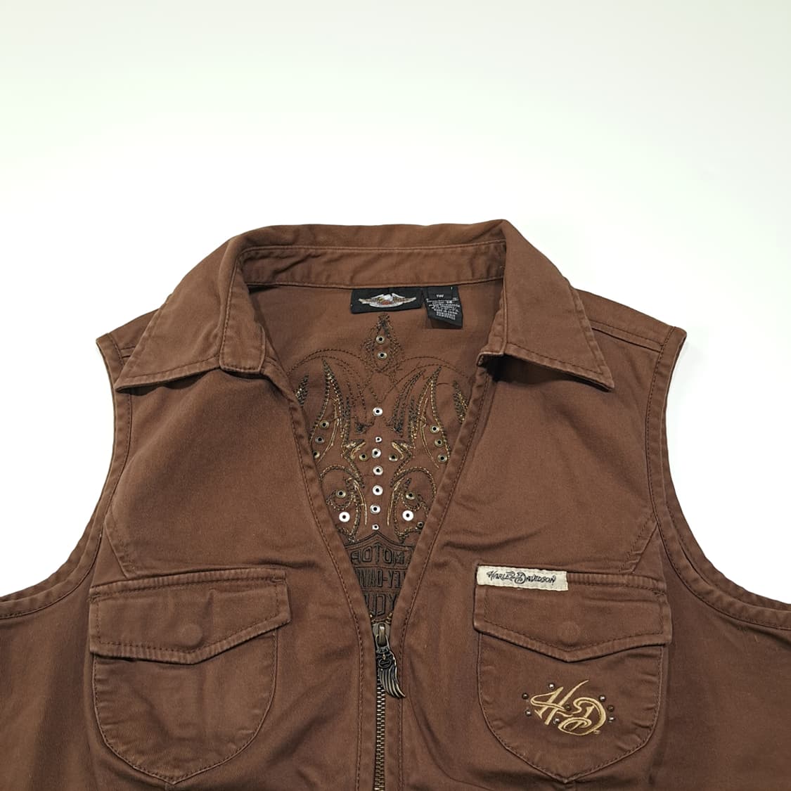 CL638 L 할리데이비슨 00s 스터드 브라운 조끼 베스트 상품이미지2