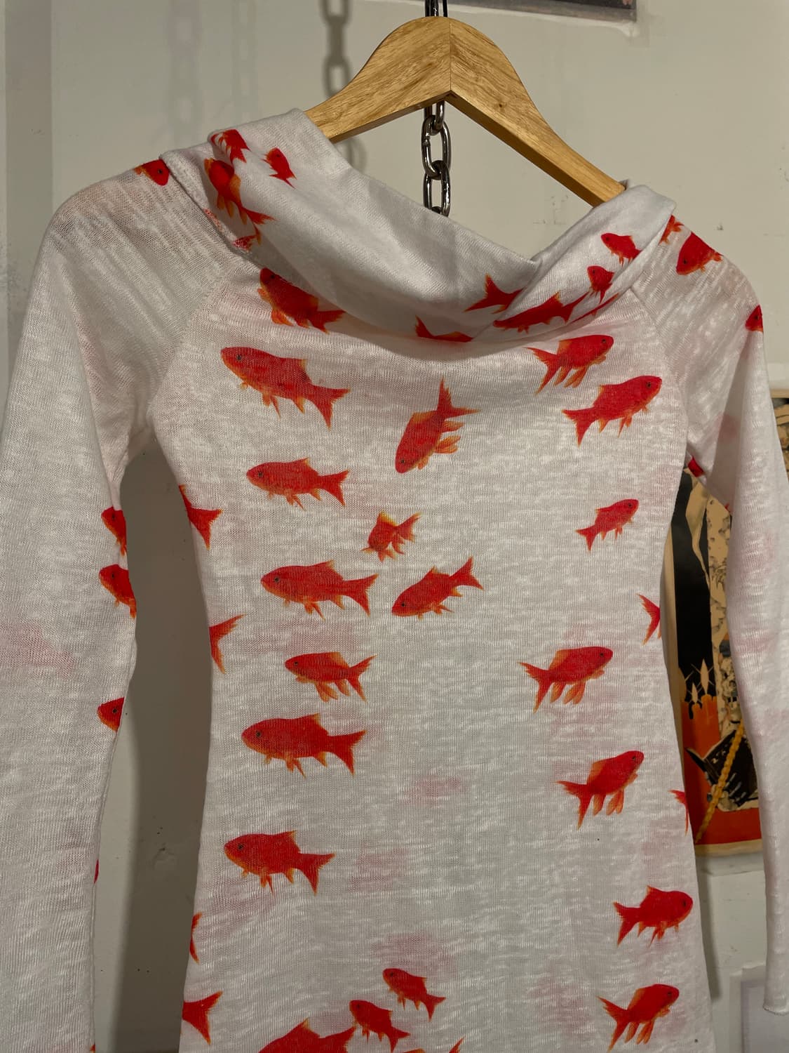 금붕어 패턴 오프숄더 화이트 슬리브 원피스 오리엔탈 상품이미지2