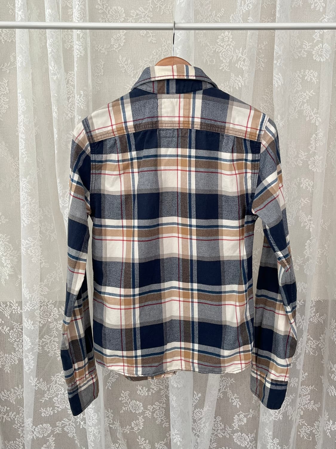 XS) 홀리스터 기모 체크 셔츠 남방 네이비 상품이미지2