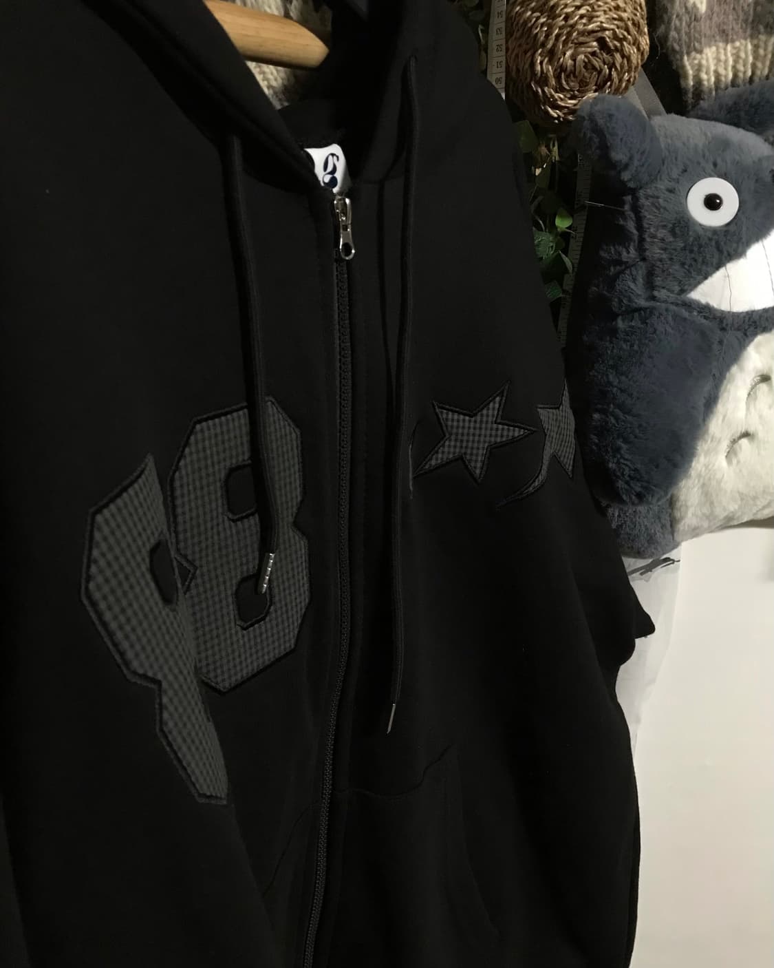 빈티지 블랙 스타패치 자수 투웨이 후드집업 상품이미지2