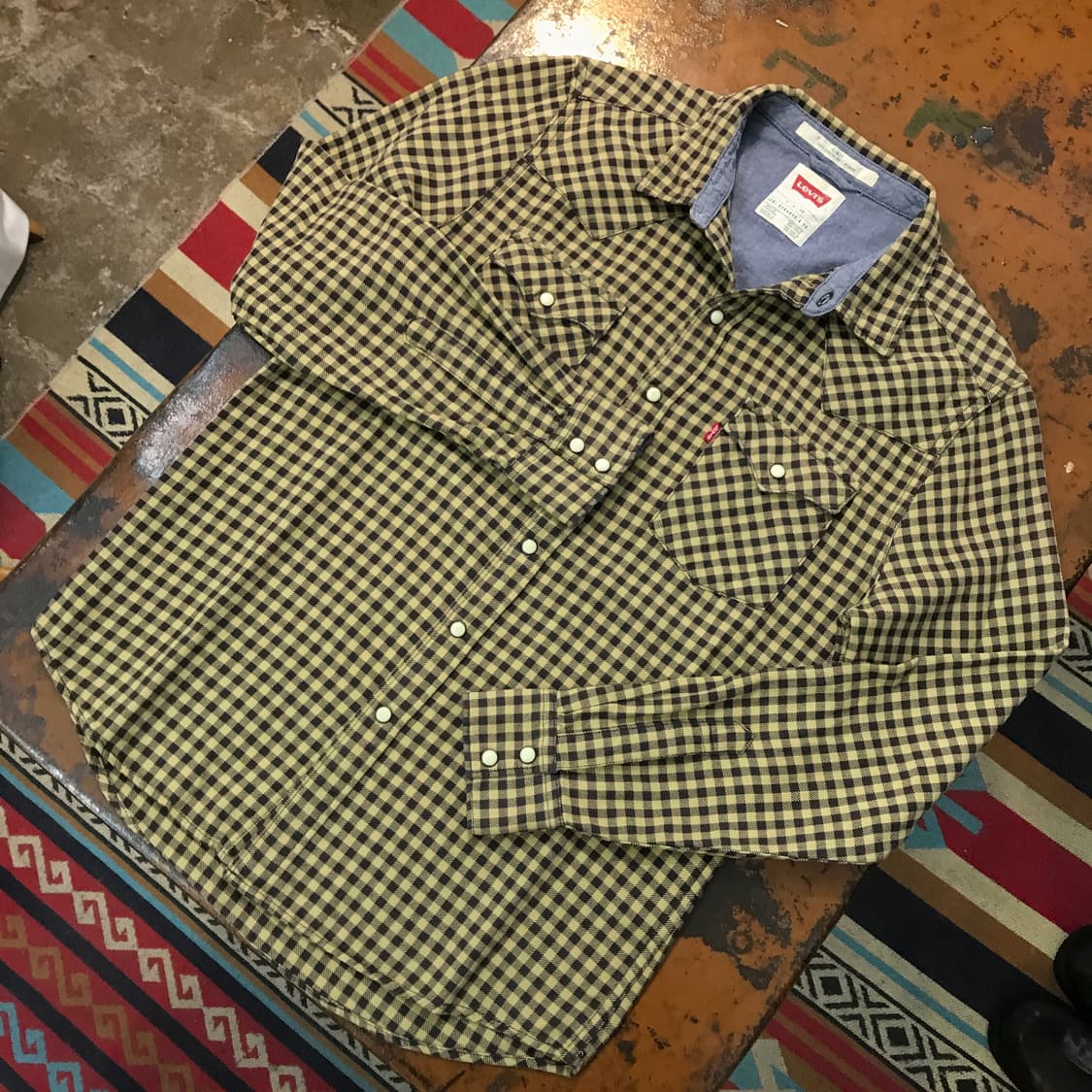 리바이스 브라운 카키 깅엄 체크 코튼 웨스턴 셔츠 여성 55 66 사이즈 상품이미지2