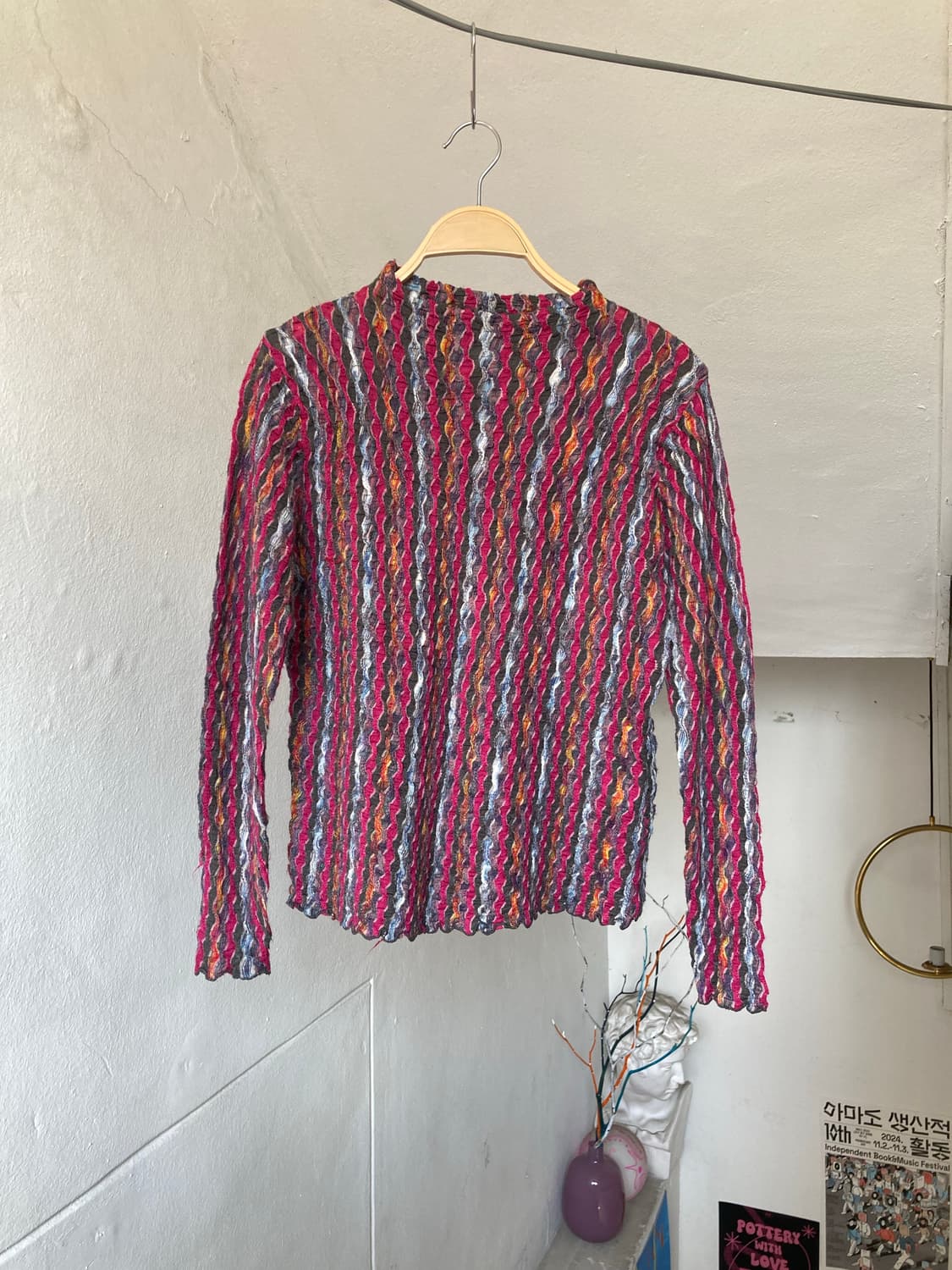 베이직 직조 긴팔 컬러믹스 케이블 니트 상품이미지1