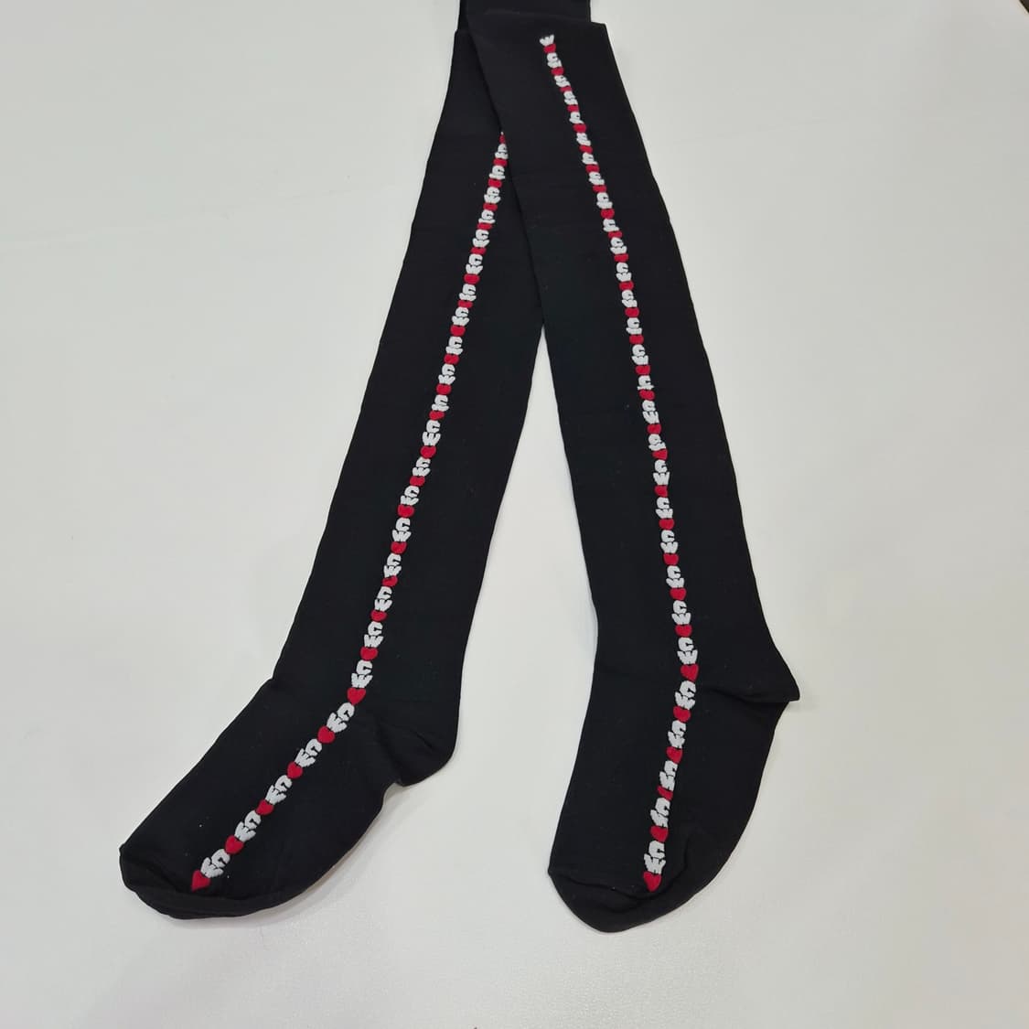 하트 레터링 세로줄 자수 블랙 타이즈 팬티스타킹 상품이미지6