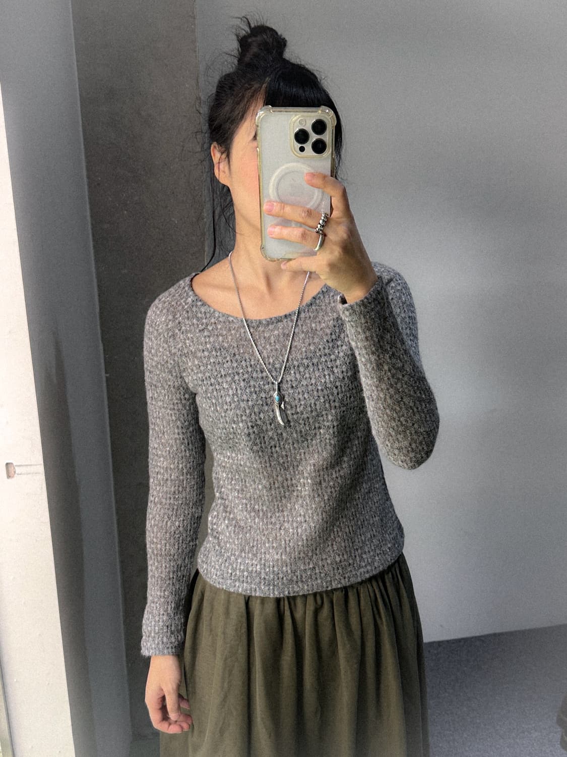gray texture rip top 상품이미지2