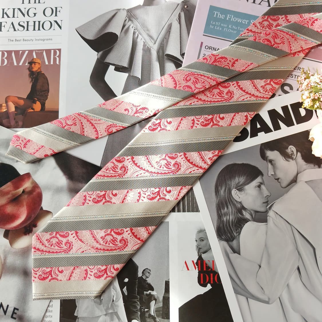 니나리치 실크 페이즐리 스트라이프 넥타이 9.2cm A+등급 A19845 상품이미지5