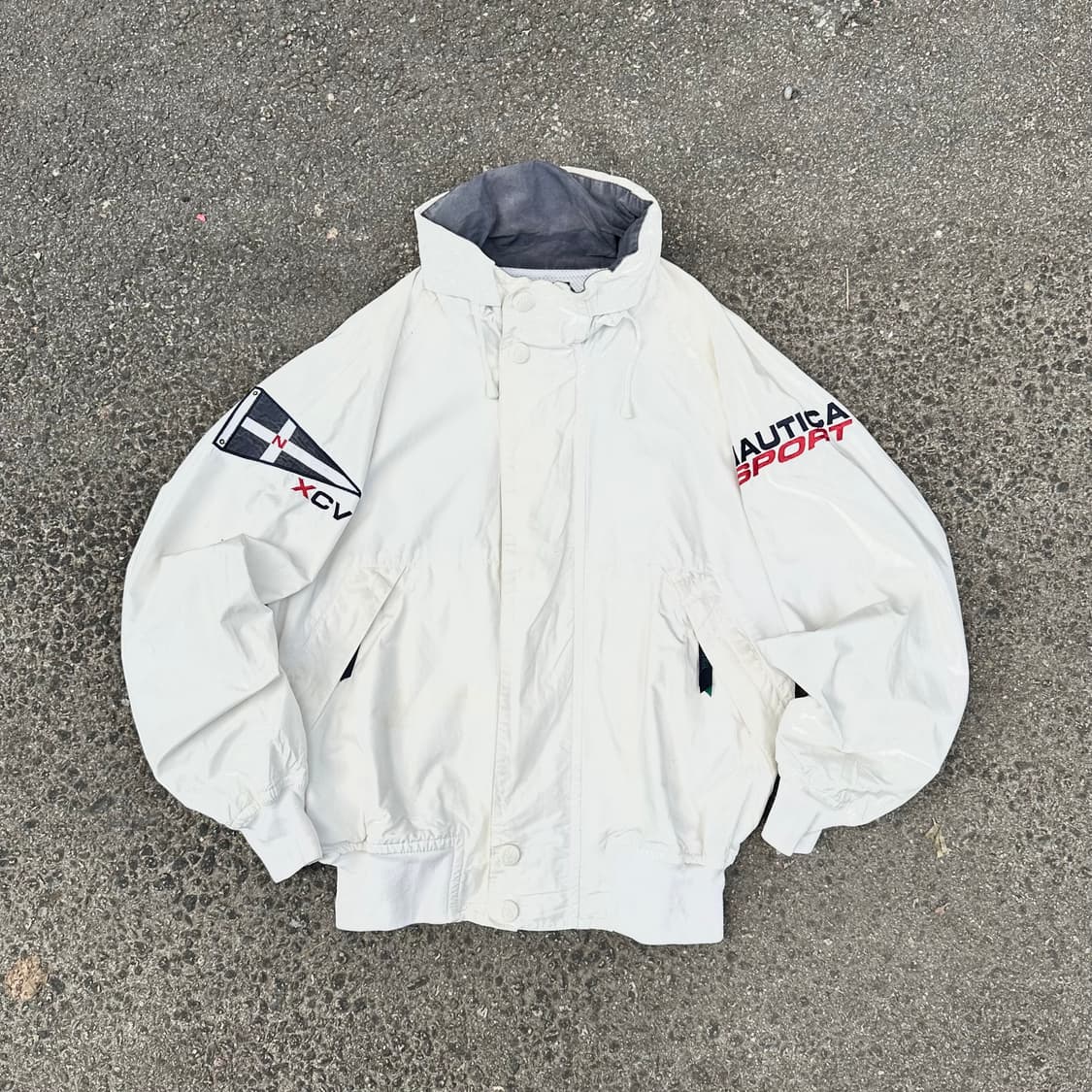90s 노티카 화이트 올드스쿨 자수 레이싱 자켓 바람막이 트랙자켓 L 상품이미지1