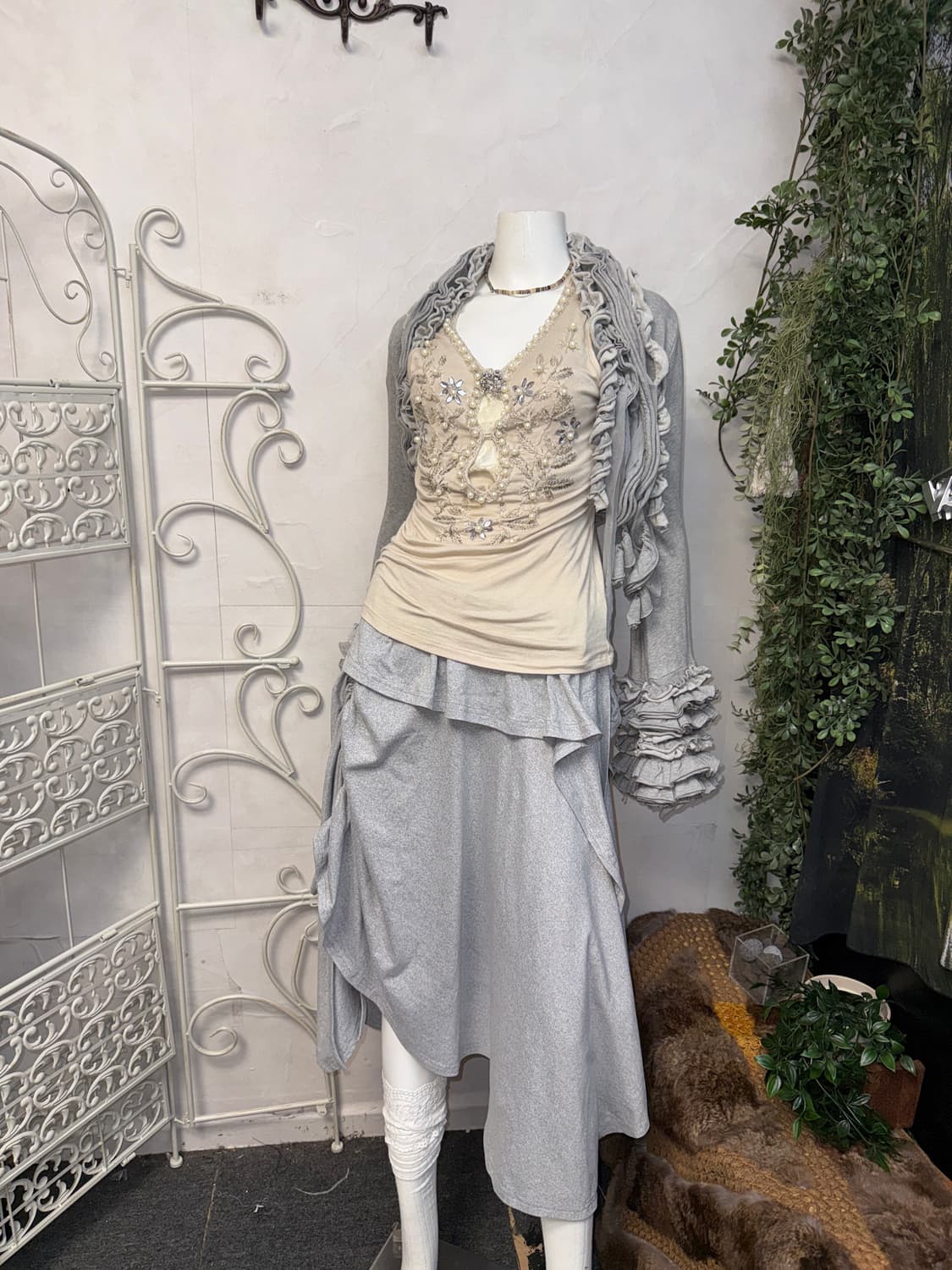 Gray grunge unbalanced shirring 가디건 상품이미지6