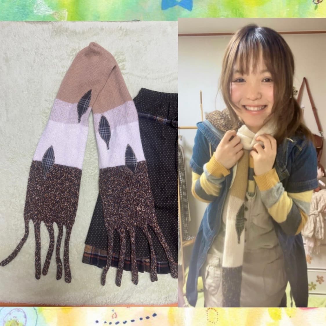 일본빈티지 모리걸 아오이유우 하구미 단품 (단가라 니트 + 데님후드자켓 상품이미지2