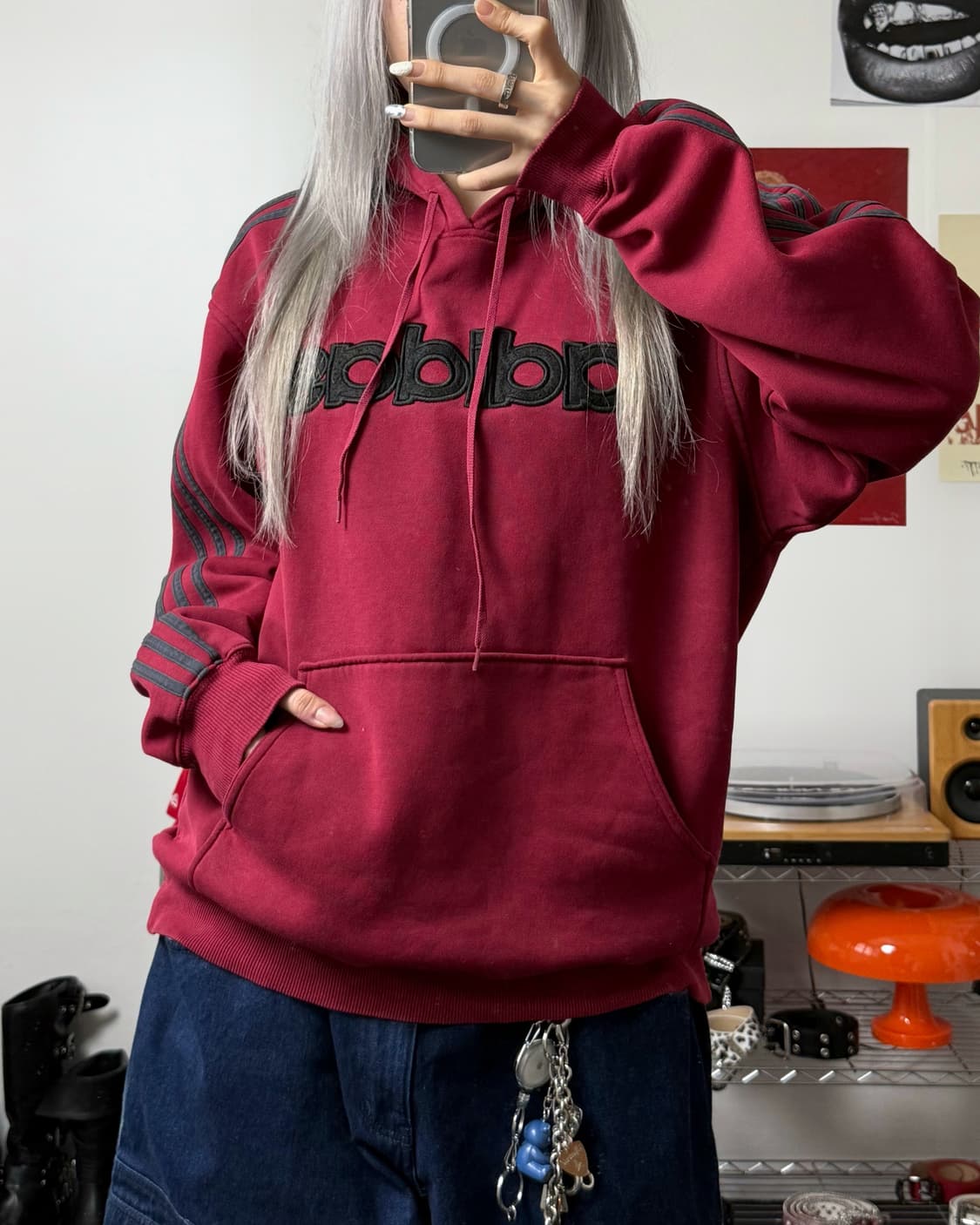 아디다스 00s 스펠로고 올드스쿨 버건디 후드티 상품이미지2