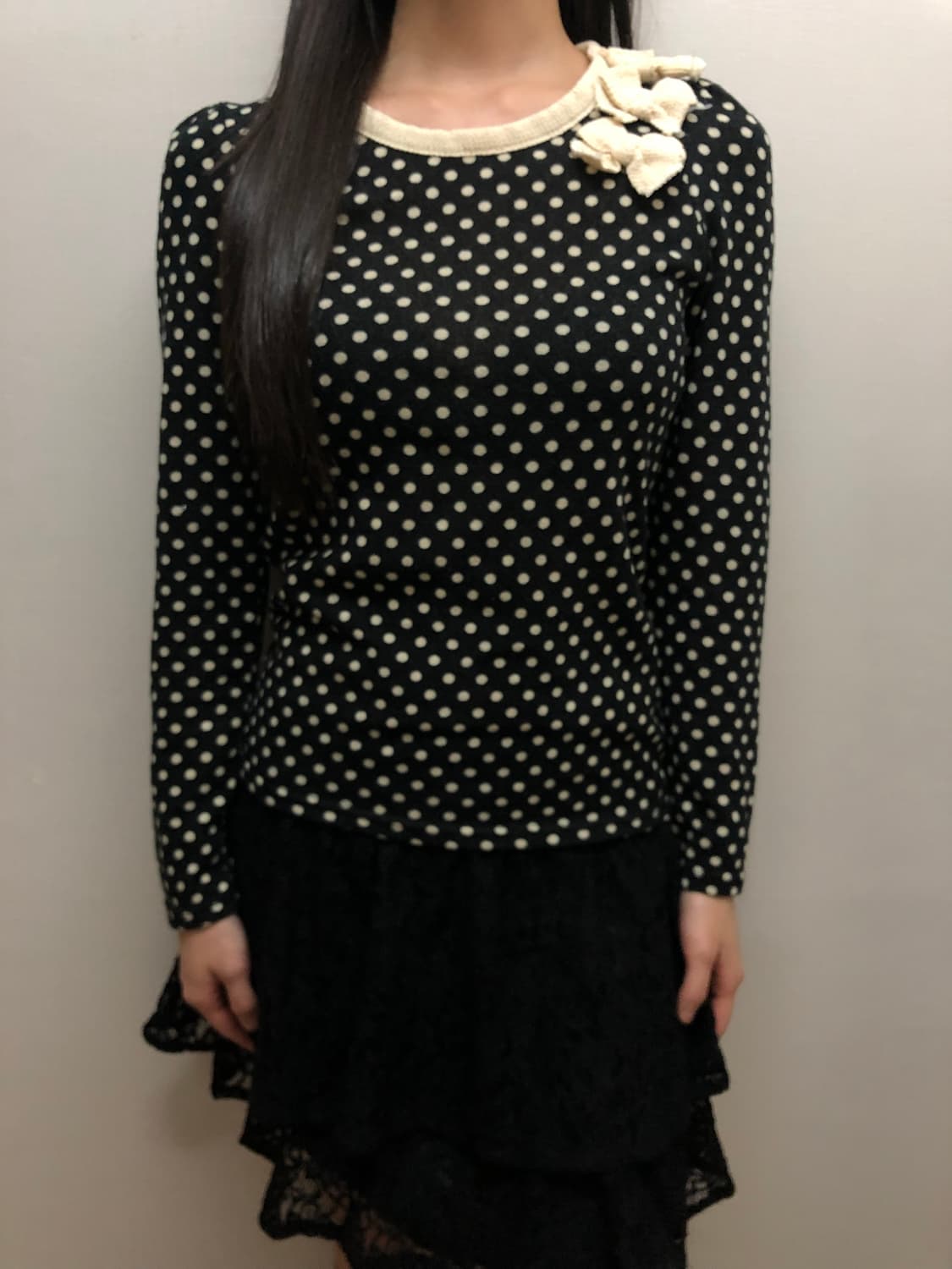 빈티지 블랙 도트 리본 탑 상품이미지5
