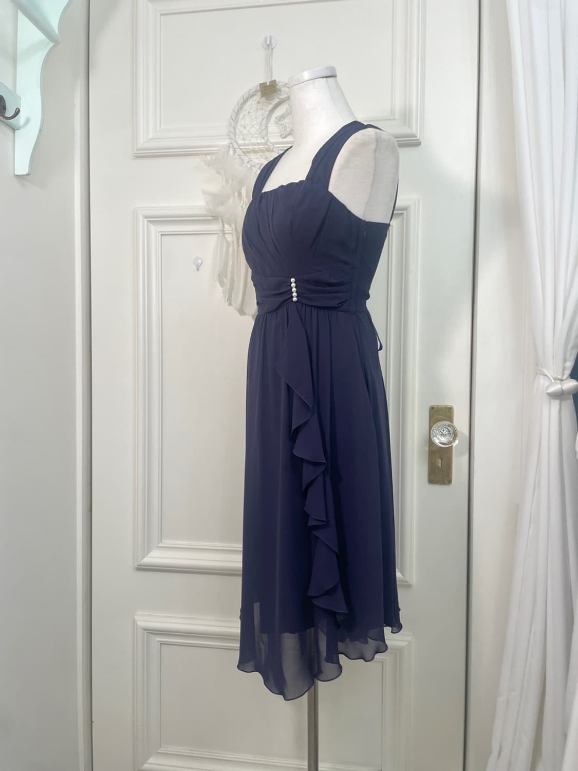 blue ruffle draping pearl point beautifu 상품이미지2