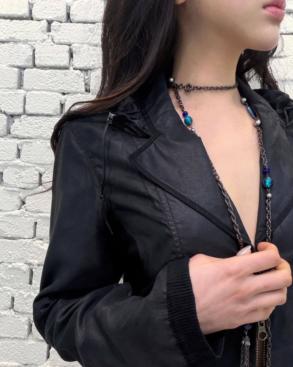 Shirred Neck Suede Zip Jacket 상품이미지4