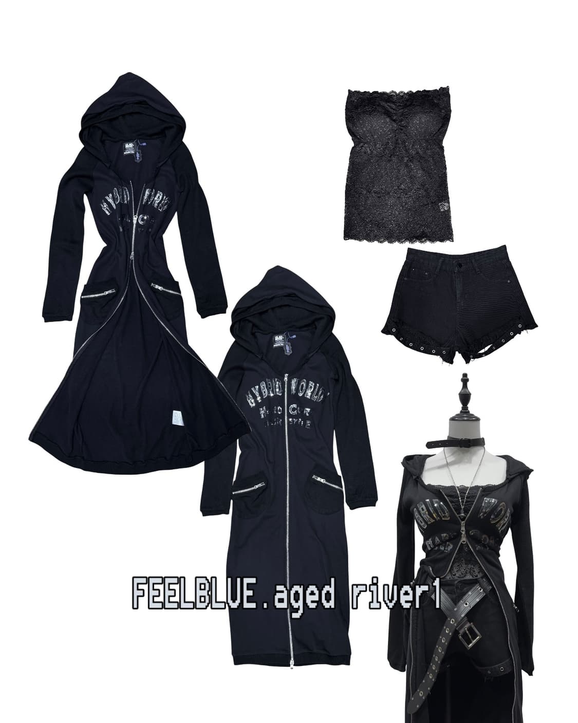 Gothic Hood Long Dress 고스펑크 3pcs 코디세트 상품이미지6