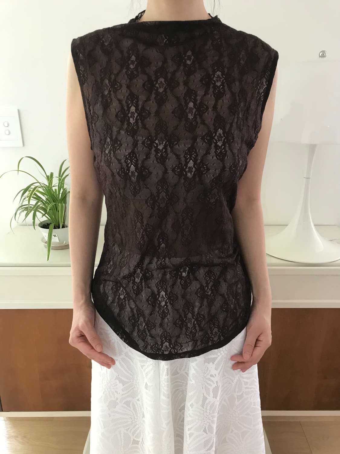 vintage brown lace sleeveless 상품이미지3
