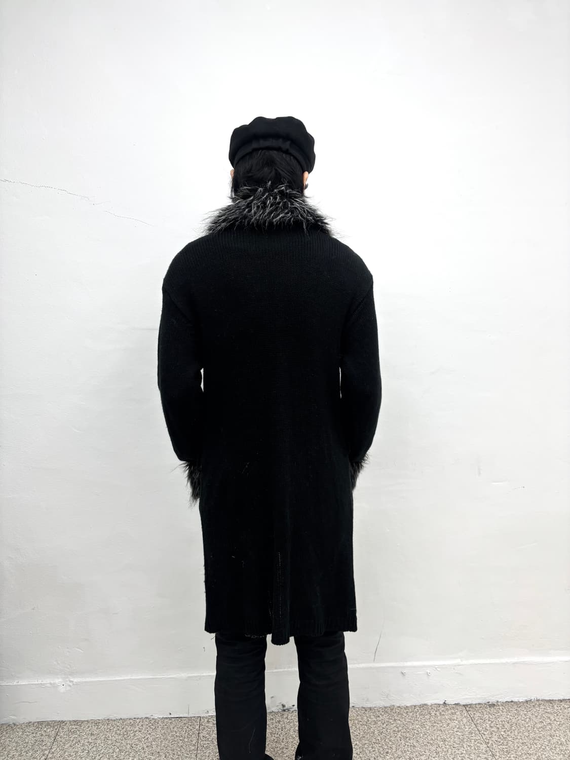 Fur trimmed long knit cardigan   상품이미지6