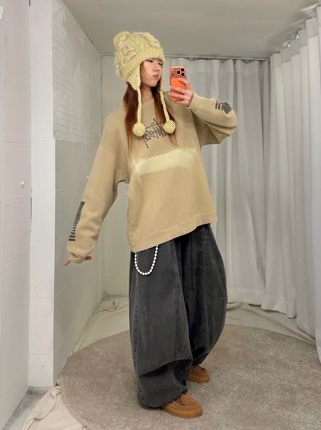 스투시 베이지 소매 프린팅 크루넥 맨투맨 스웻셔츠 상품이미지3