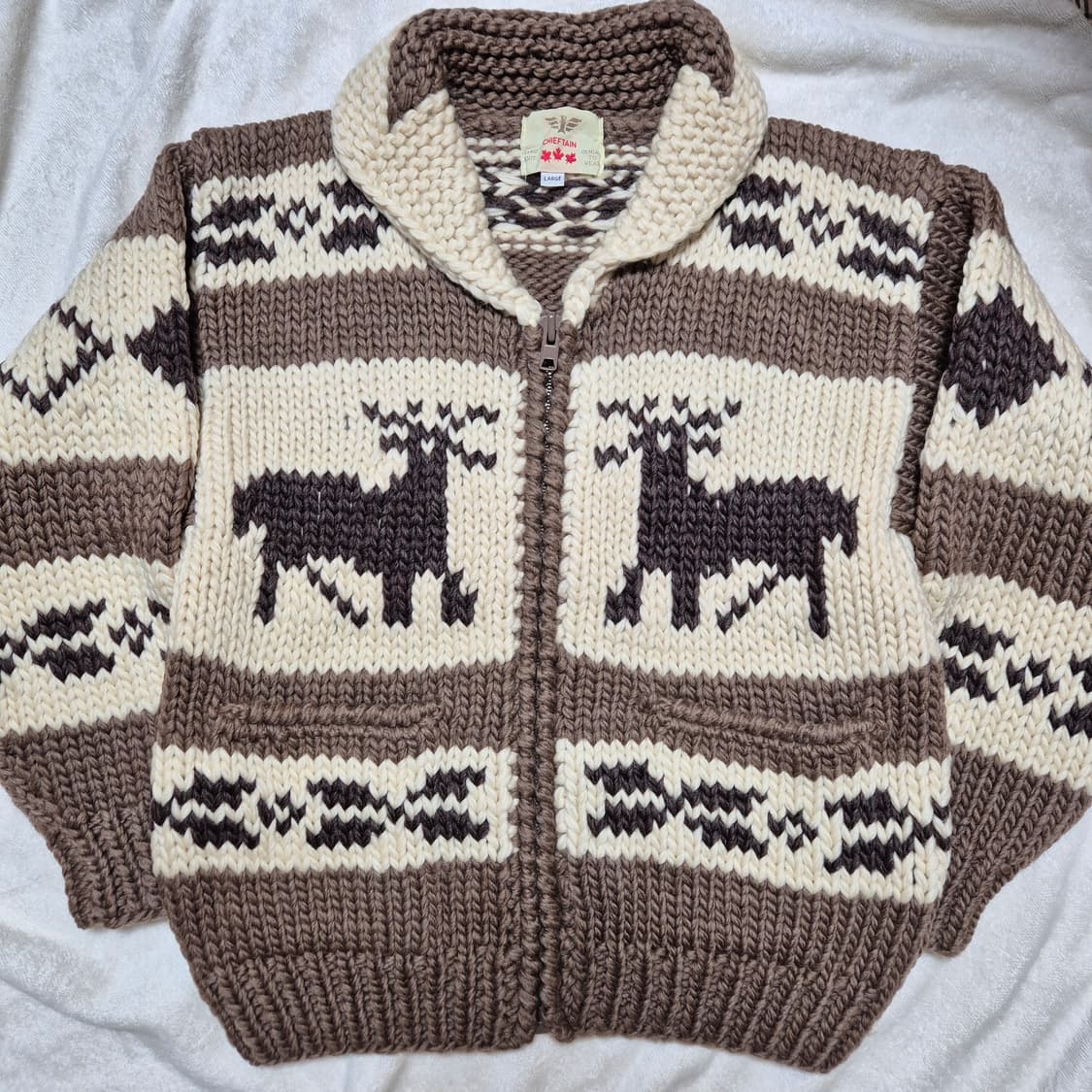 Chieftain 핸드니트 사슴 코위찬 니트자켓 L 상품이미지1