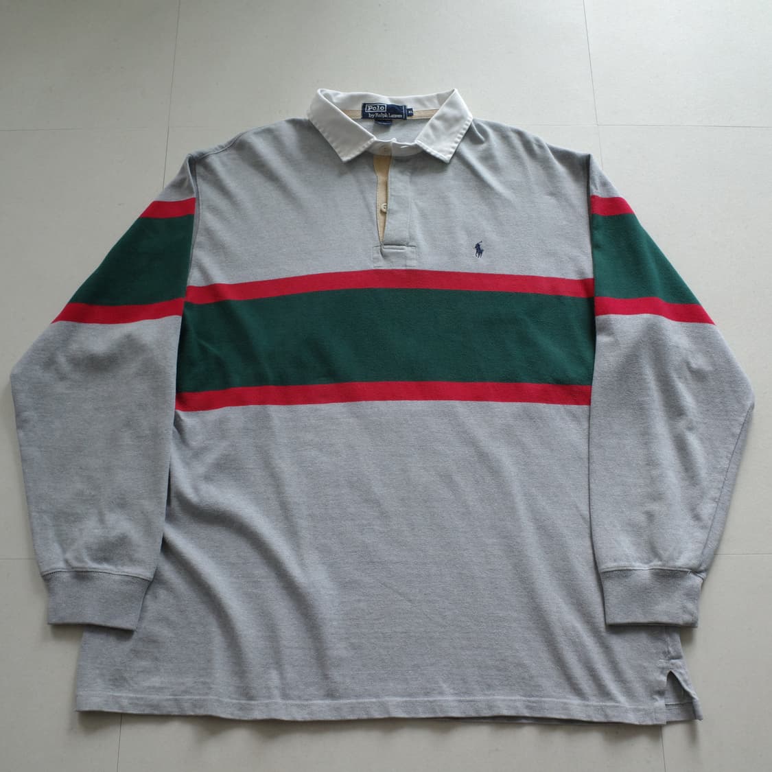 90s 폴로 랄프로렌 배색 스트라이프 럭비셔츠 (XL)  상품이미지1