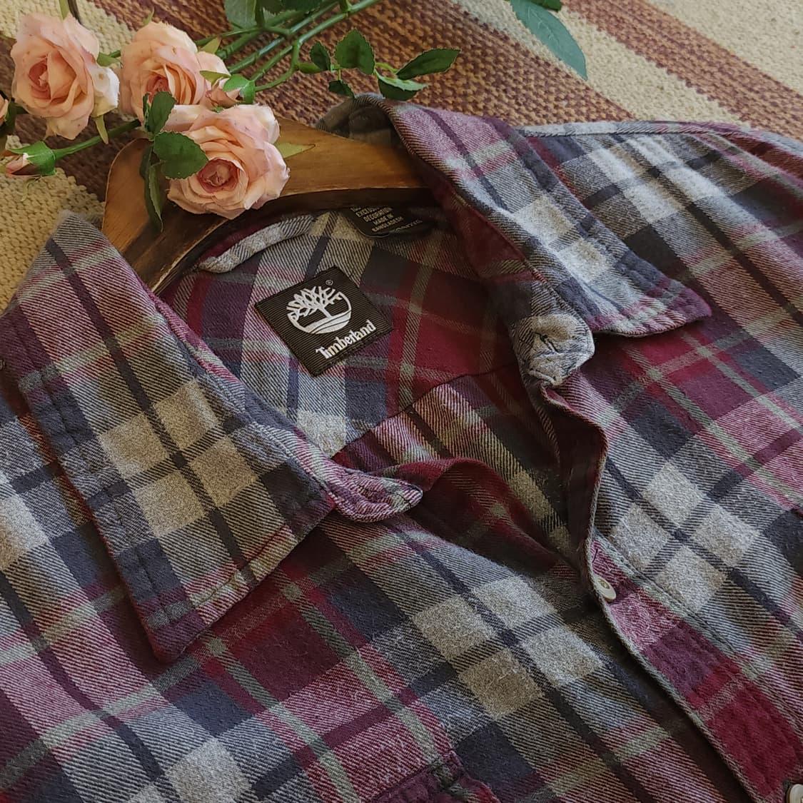 90s 팀버랜드 체크셔츠 플란넬 셔츠 헤비코튼 워크셔츠 버건디 2xl 상품이미지8