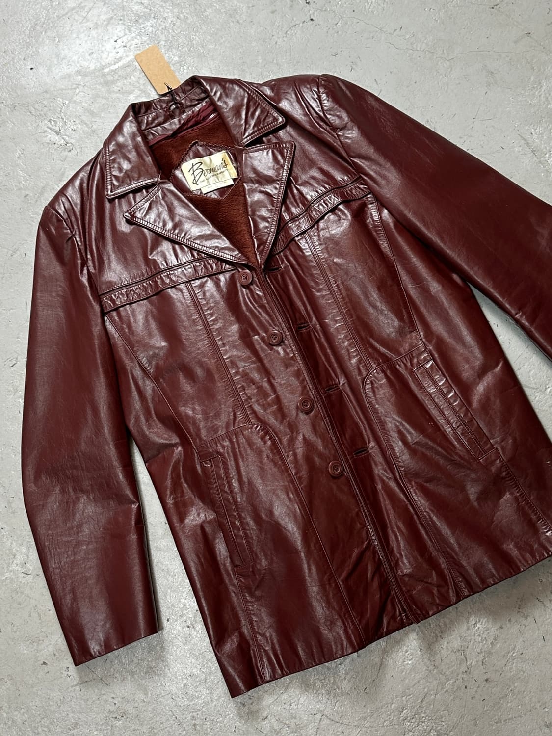 80’s 빈티지 버건디 레더 카코트 블레이저 파이트 클럽 상품이미지5