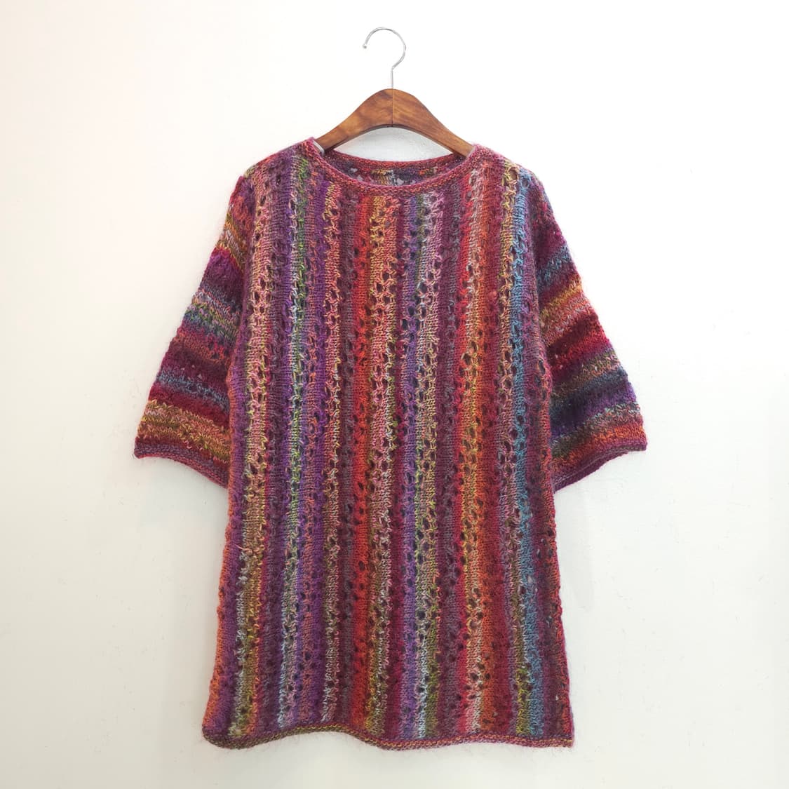 노로풍 멀티컬러 모헤어 칠부소매 롱니트 상품이미지1