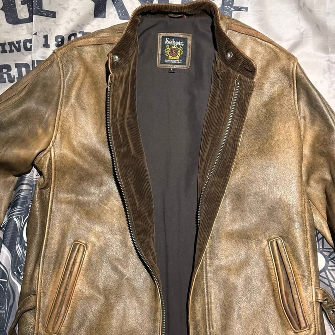 Schott NYC 빈티지 워시드 헤비 카우하이드 싱글 라이더 자켓 상품이미지2