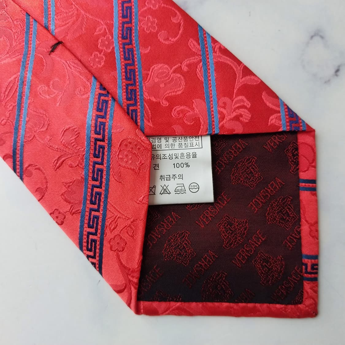 베르사체 다홍 플라워 스트라이프 넥타이 9.5cm S~A+등급 K2842 상품이미지7