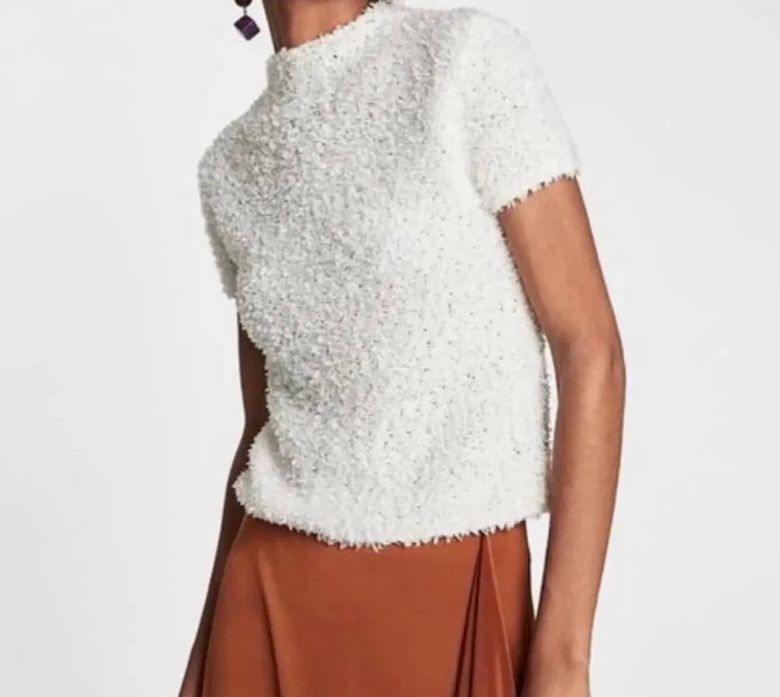 ZARA 부클 반팔 니트, 자라 부클 니트, 부클 탑, 부클 티셔츠 상품이미지3