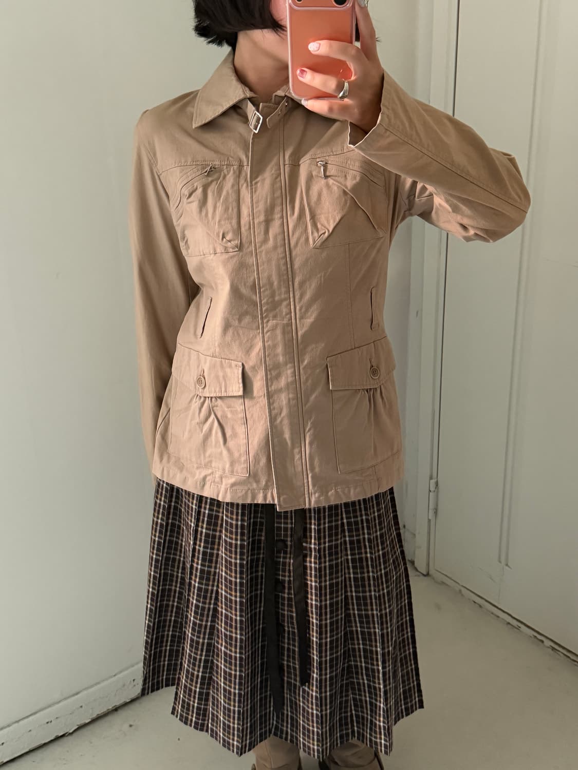 일본빈티지 브라운 체크 울 플리츠 스커트 상품이미지4