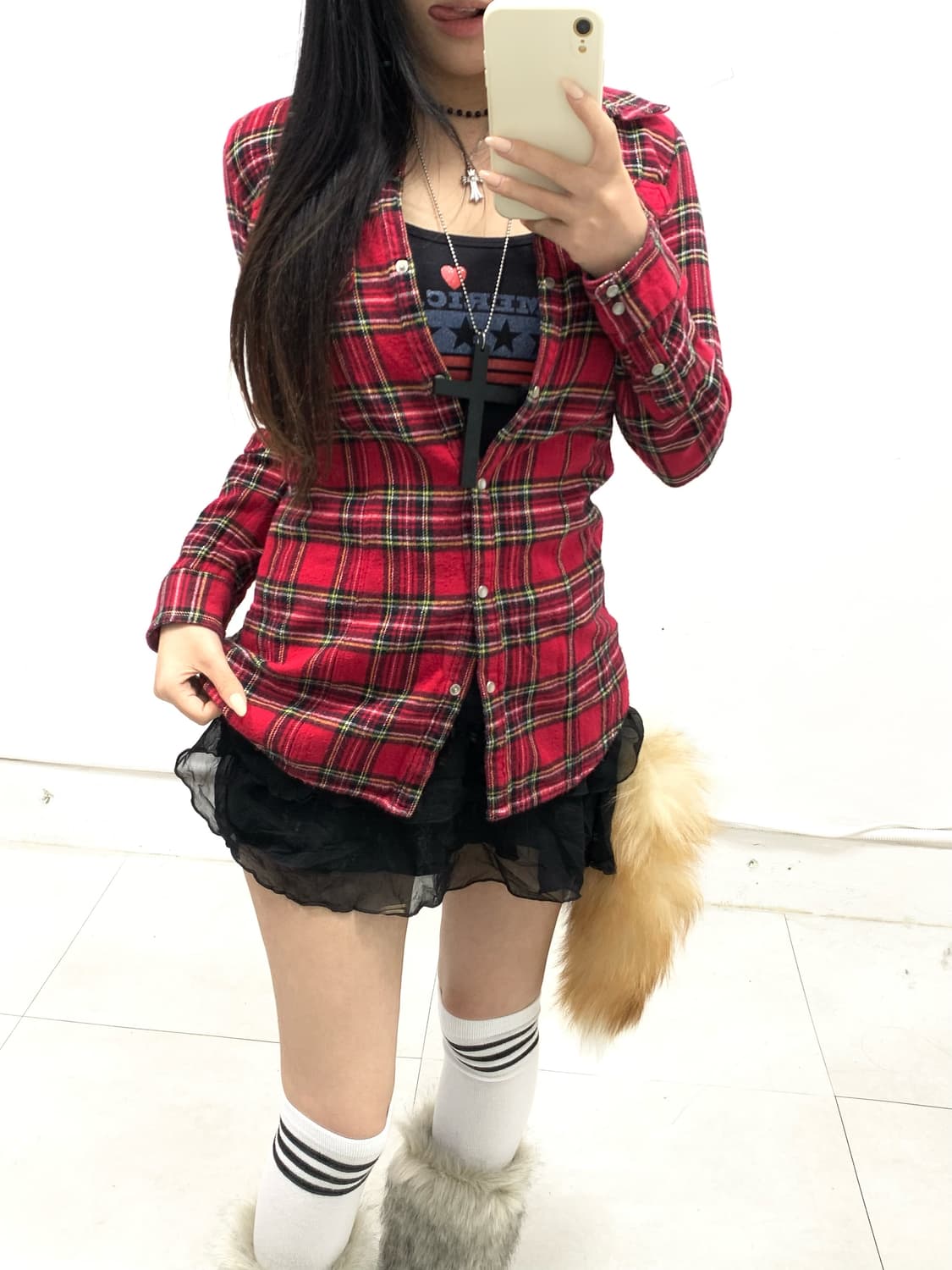 [JENNY THONG] 캐캐체 아무깔 체크 셔츠 상품이미지4