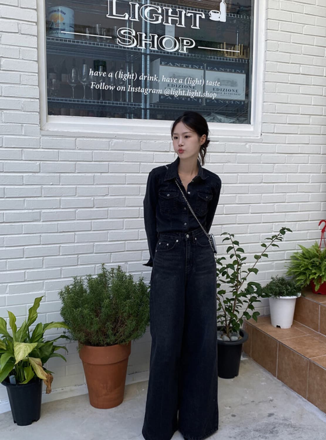 리언스 슬림 라인 데님 셔츠 흑청 m 상품이미지5