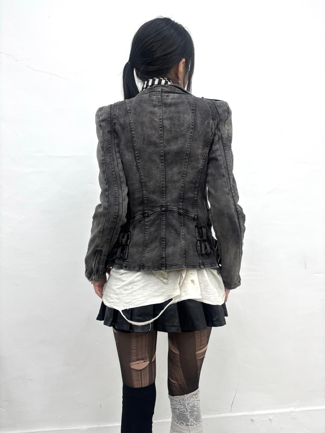 Stone washed biker denim jacket   상품이미지7