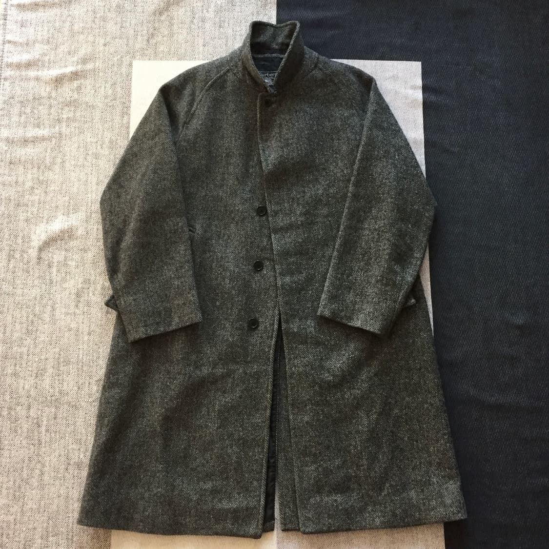 80s 버버리 해리스 트위드 원패널 싱글 래글런 코트 상품이미지1