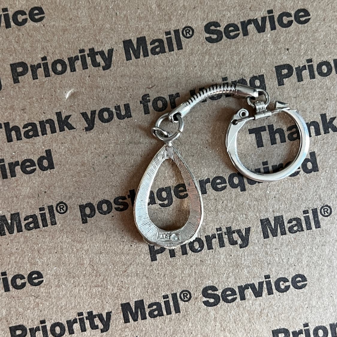 90s vtg Silver Teardrop Gem Keyring 상품이미지2