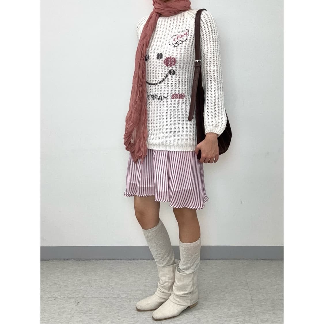 빈티지 핑크 스트라이프 스커트 상품이미지2